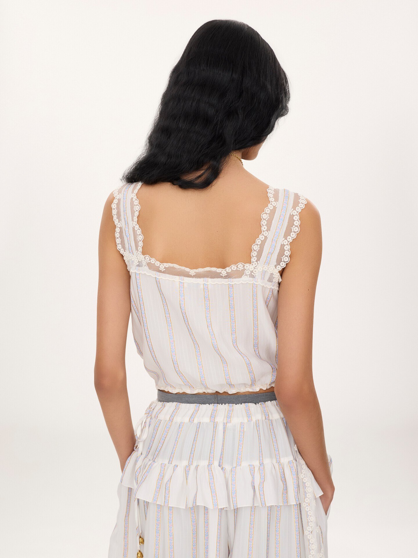 Cropped top in silk lurex jacquard & lace - 6.0