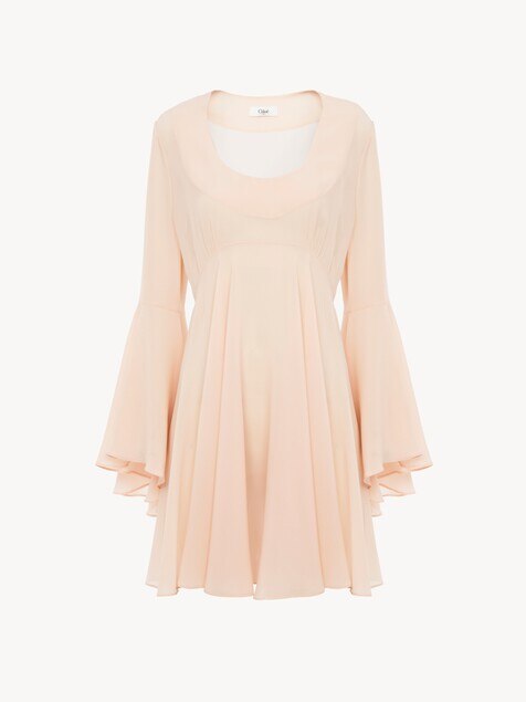 Flared mini dress in silk georgette