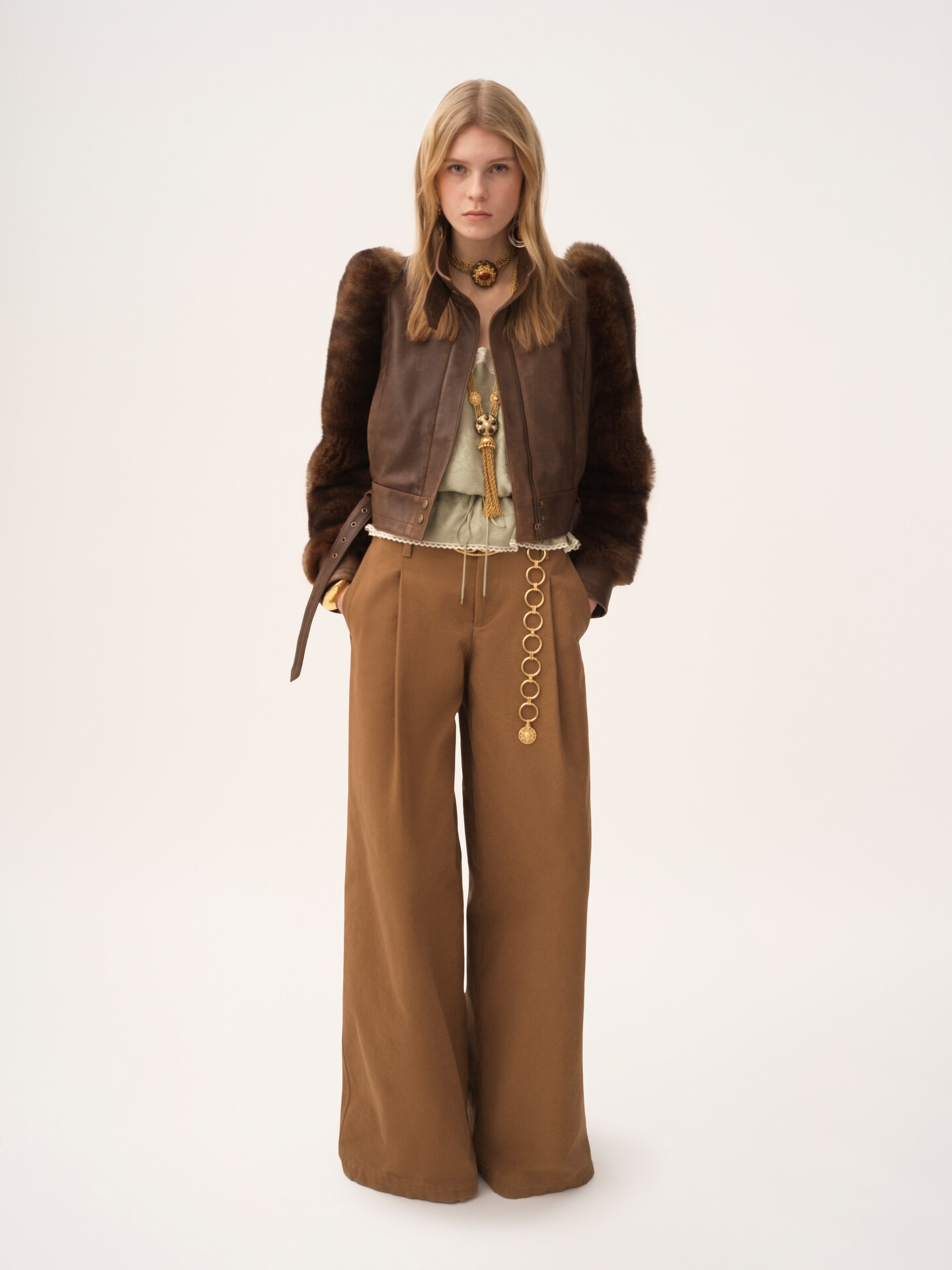 High-rise wide-leg pants in cotton canvas - 3