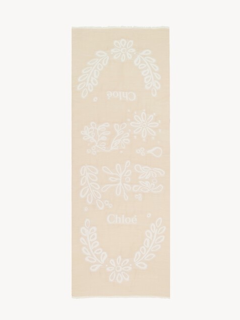 Rectangular stole in wool & silk broderie anglaise