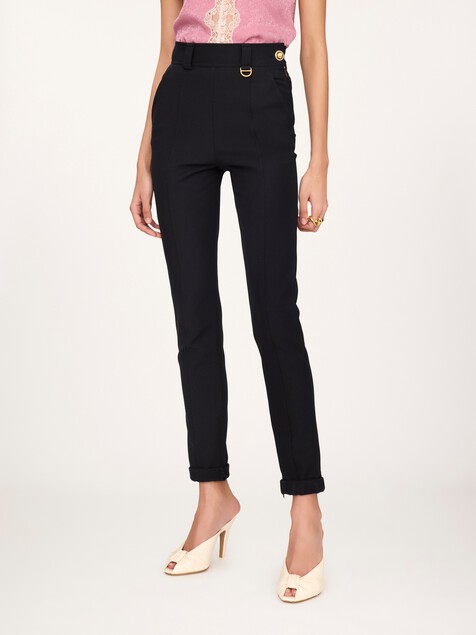 Pantalon taille haute ajust&eacute; en tricotine stretch