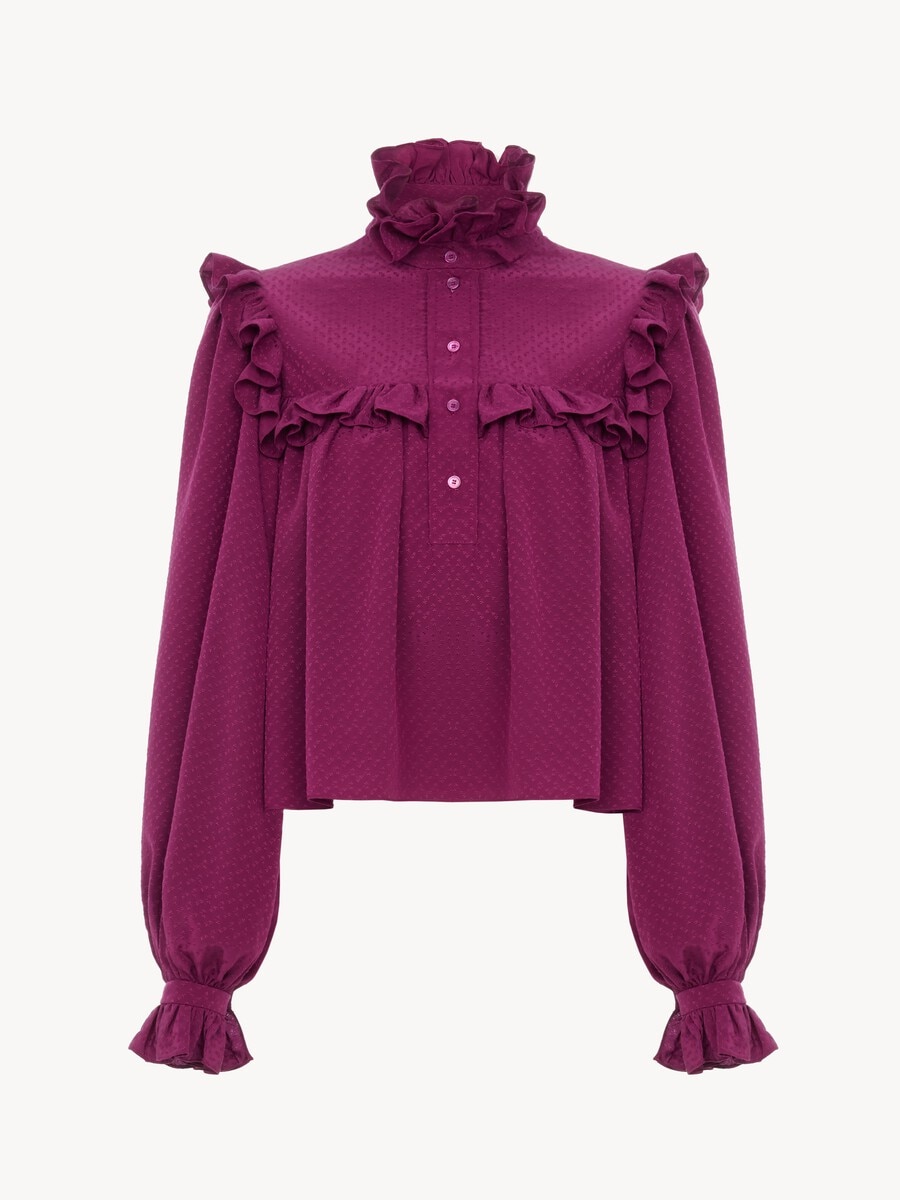 Ruffled high-neck top in silk jacquard - 2