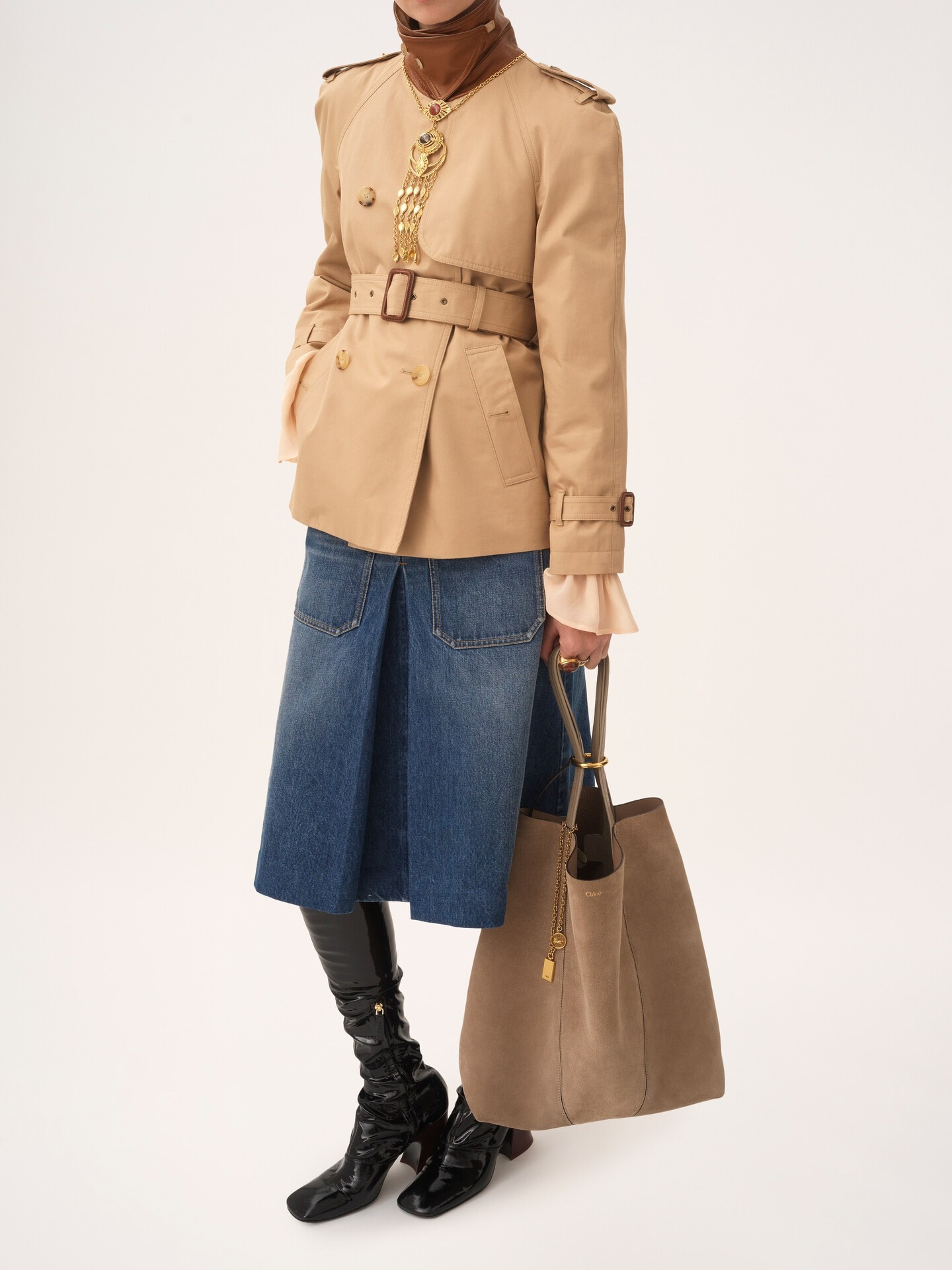 Large Chlo&eacute; Spin tote bag in suede leather - 8