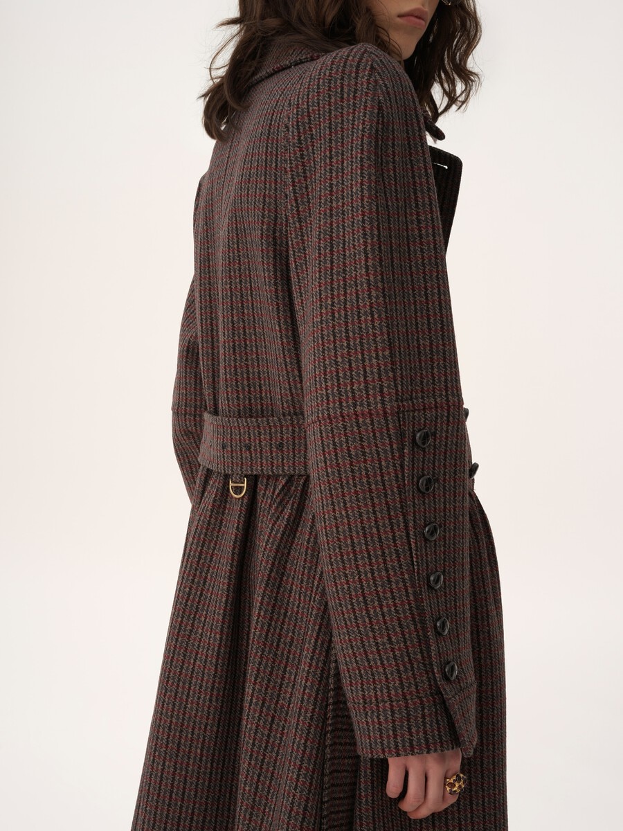 Double-breasted riding coat in houndstooth wool - 6