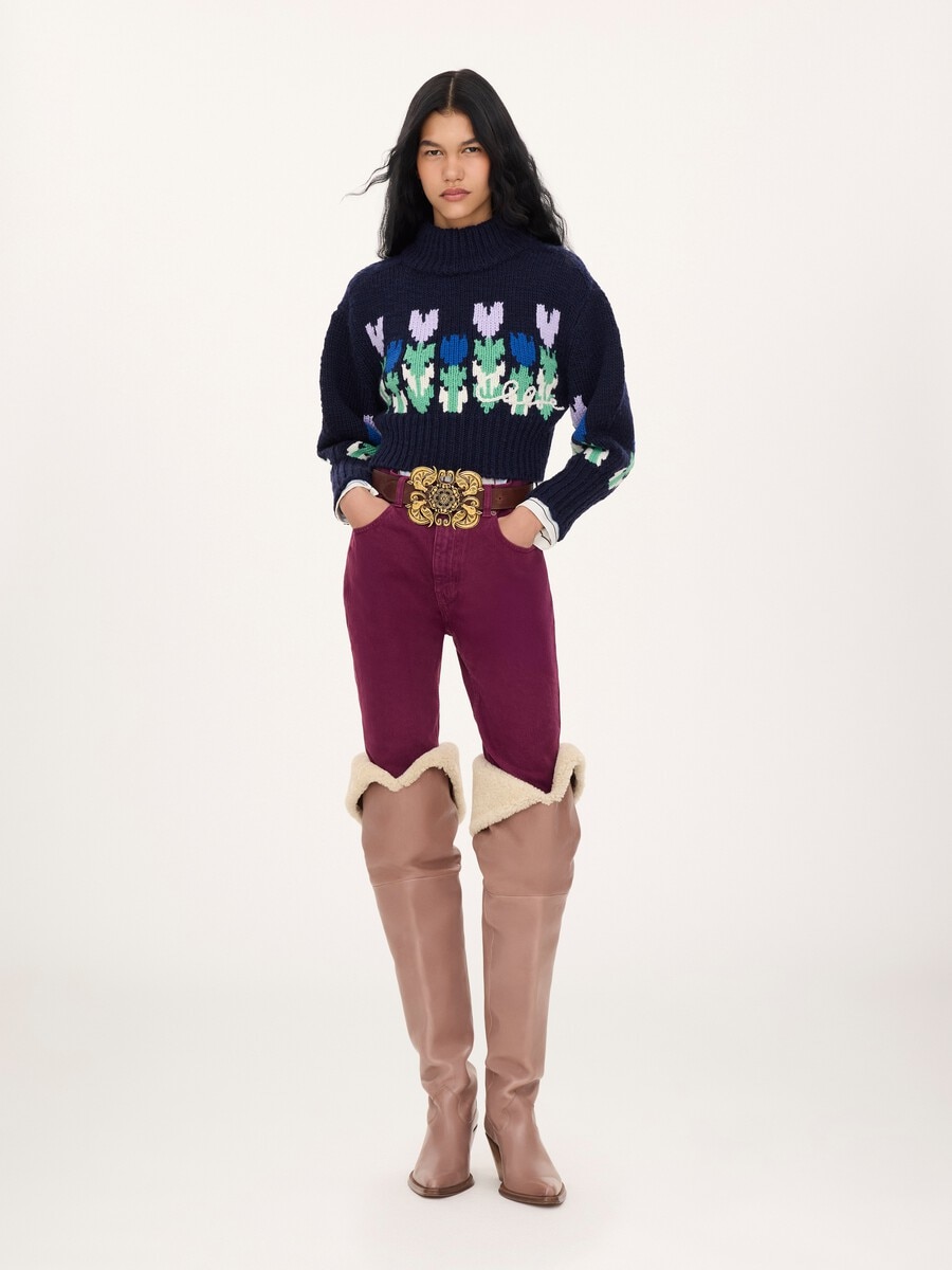 Cropped mock-neck logo sweater in a wool knit - 3