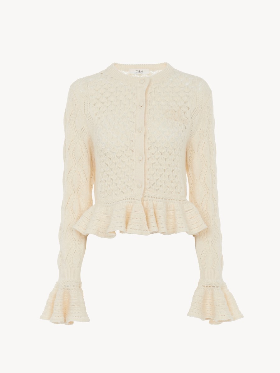 Cardigan &agrave; volants en maille de soie, laine alpaga et coton - 1