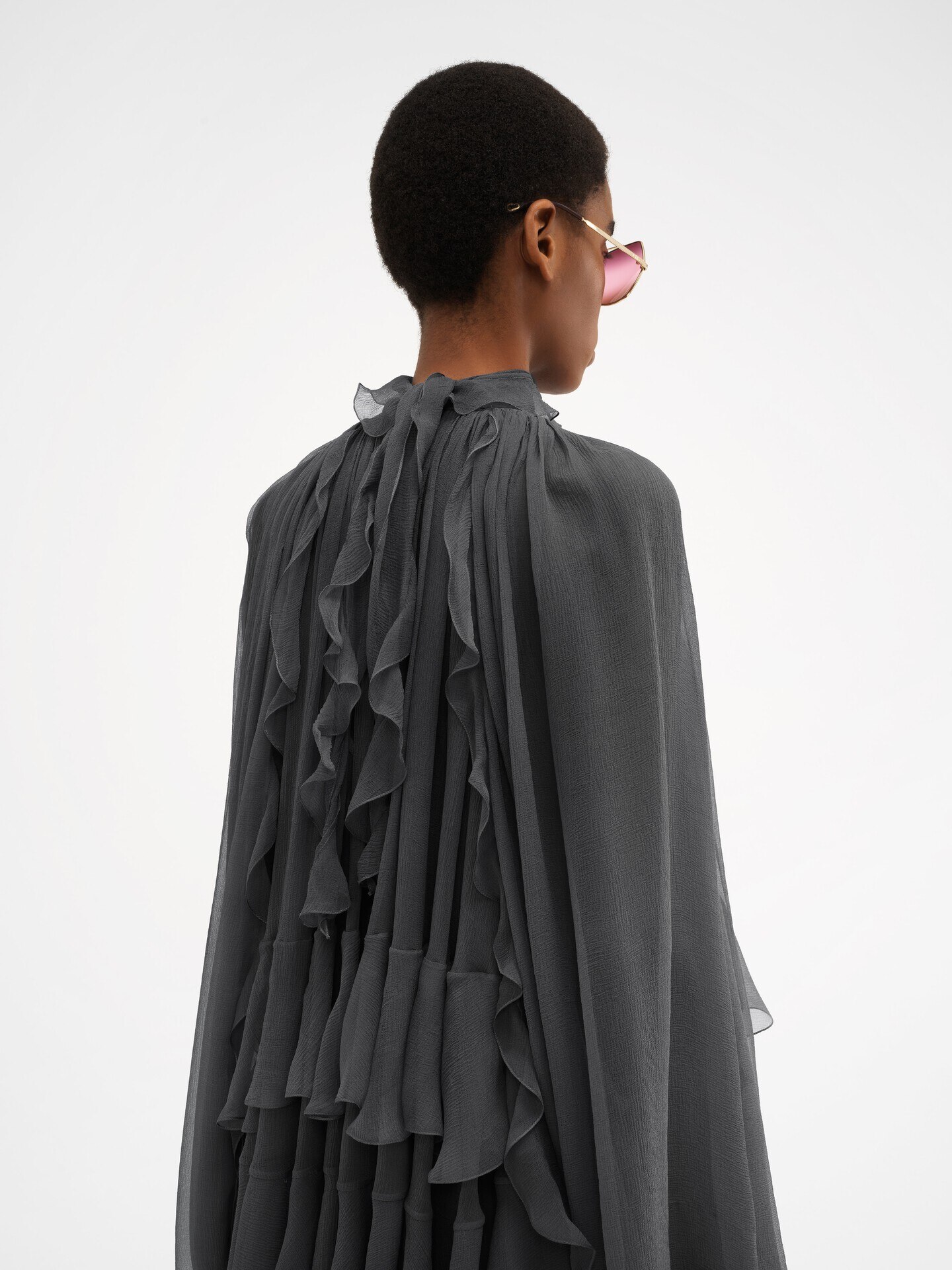 Mini cape dress in silk mousseline - 5