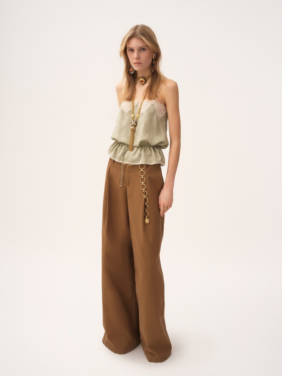 Pantalon taille haute large en toile de coton - 6