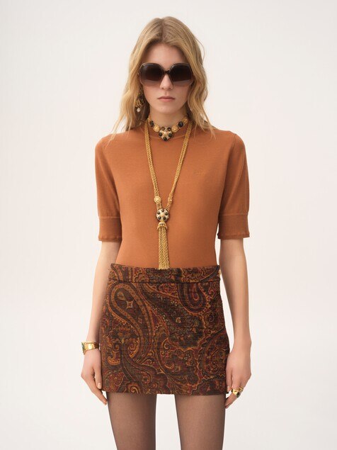 Short-sleeve logo sweater in a fine merino wool knit