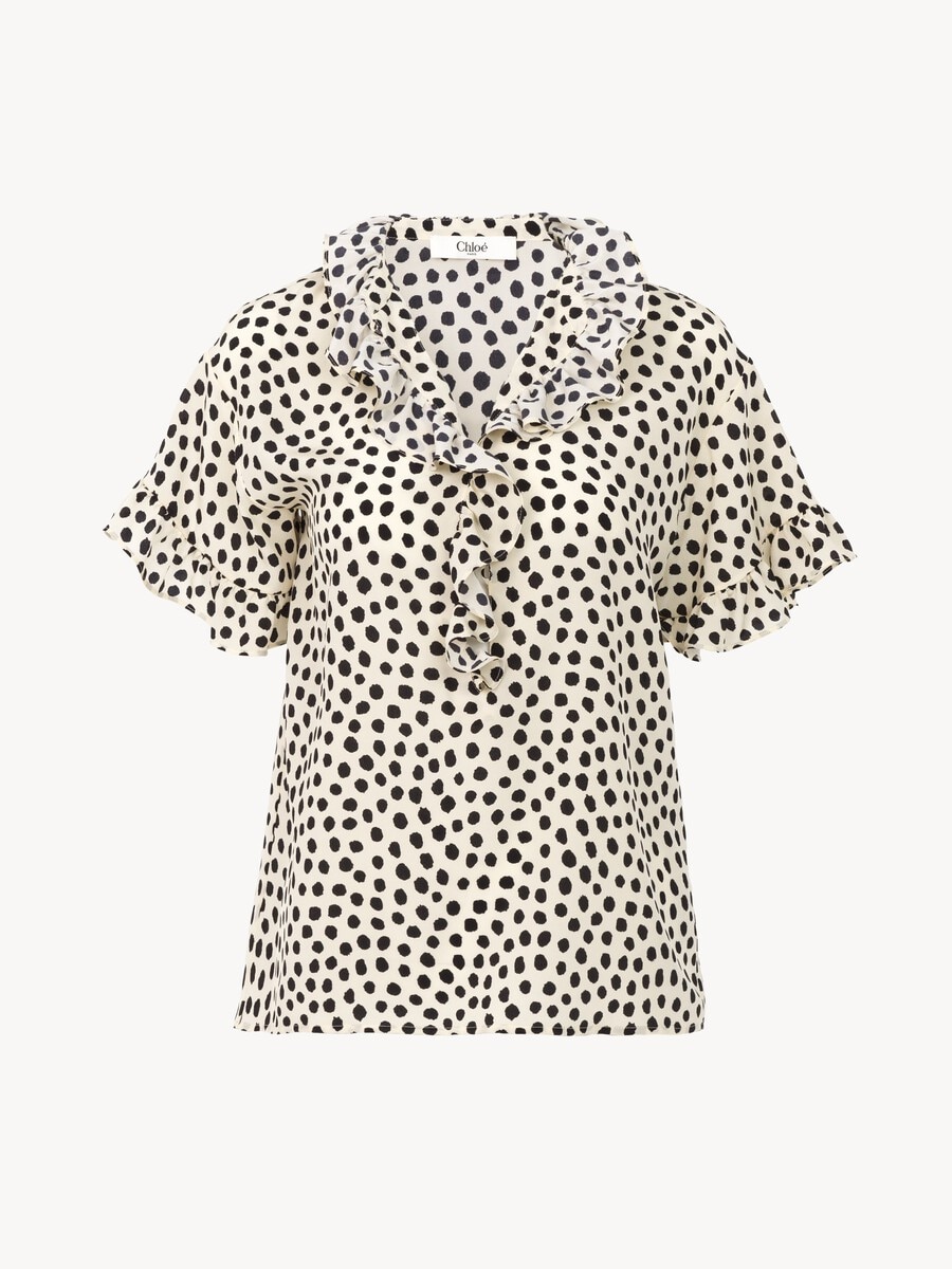 Short-sleeve ruffled top in cr&ecirc;pe de chine - 2