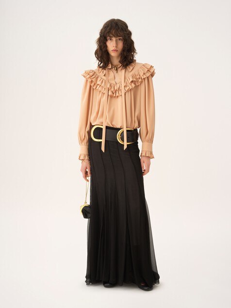 Oversized ruffle top in cr&ecirc;pe de chine