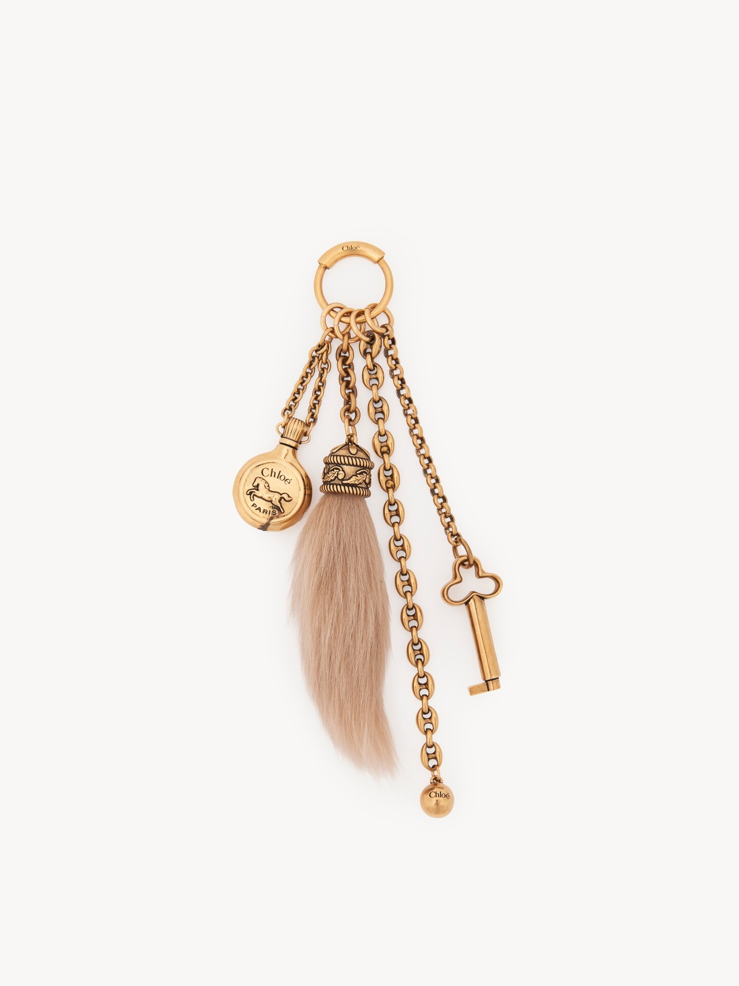 Chlo&eacute; Symbols bag charm in brass & shearling - 1