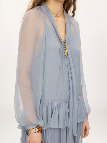 Fluid lavalli&egrave;re long dress in silk mousseline - 6