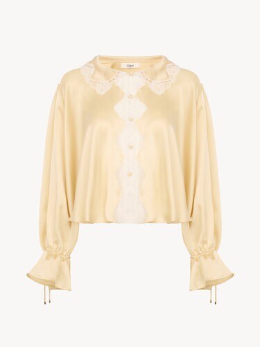 Fluid top in washed silk satin & lace - 2