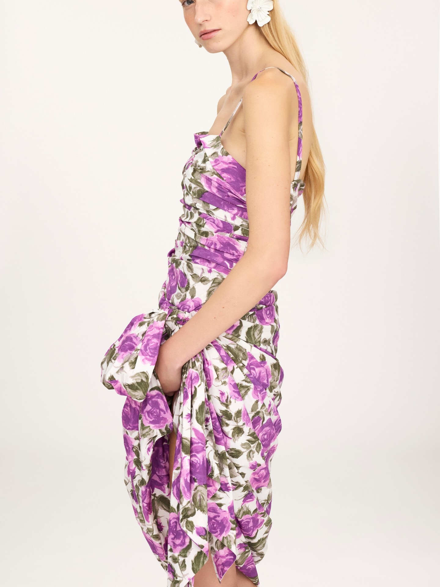 Wrapped bustier midi dress in cotton poplin - 6