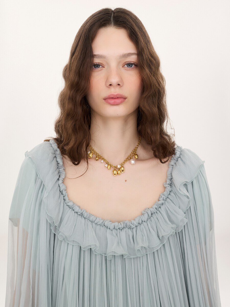 Gathered mini dress in silk mousseline - 6