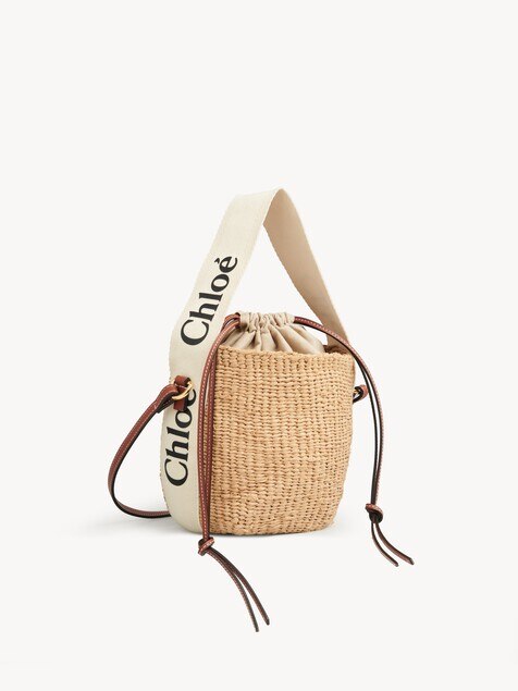 Mini Woody tote bag in linen Brown - Chloé