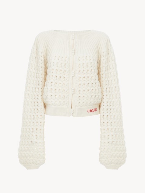 Round-neck cardigan in a wool & cashmere knit