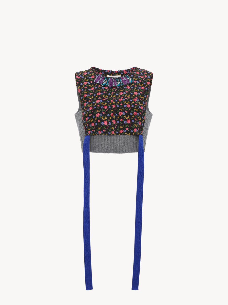 Hybrid cropped top in cr&ecirc;pe de chine - 2