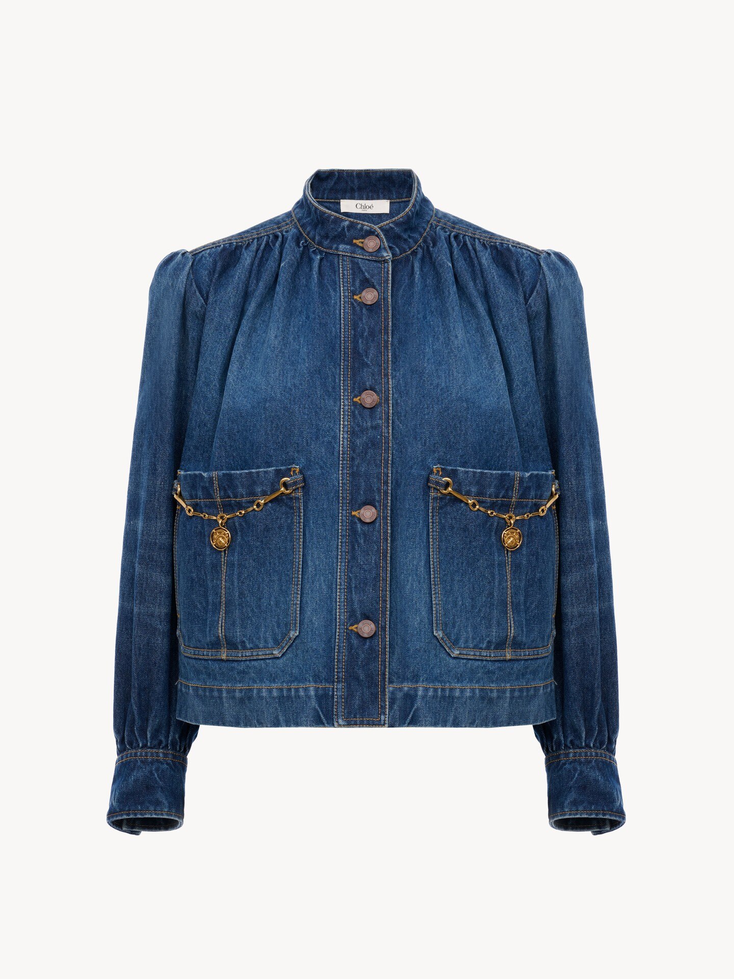 High-neck gathered jacket in denim - 2.0