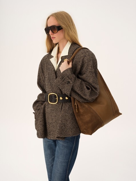 Large sac cabas Chlo&eacute; Spin en cuir grain&eacute; et cuir velours