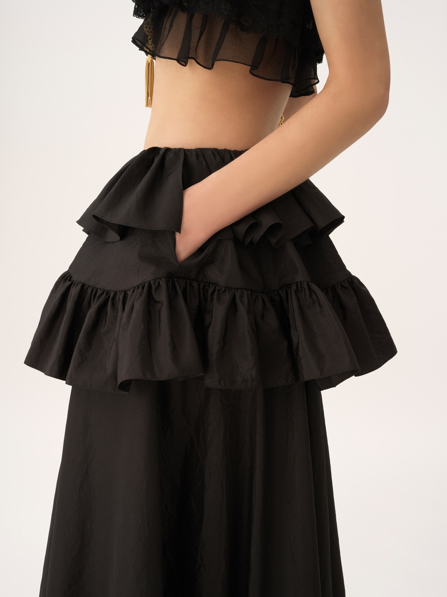 Tiered maxi skirt in washed silk taffeta - 7
