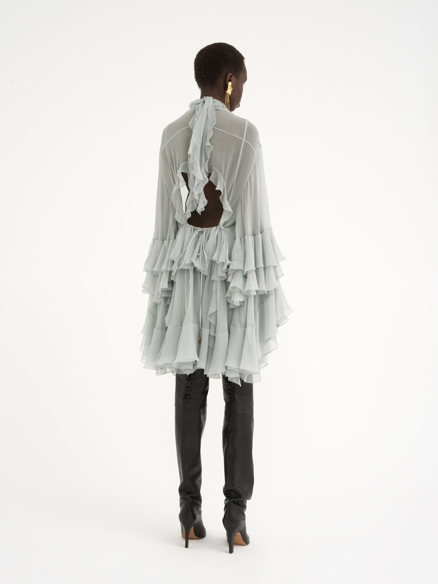 Mini ruffled dress in silk mousseline - 5