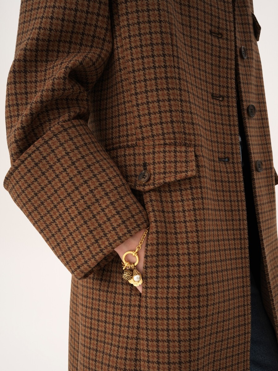 Manteau cavalier en laine pied-de-poule  - 8