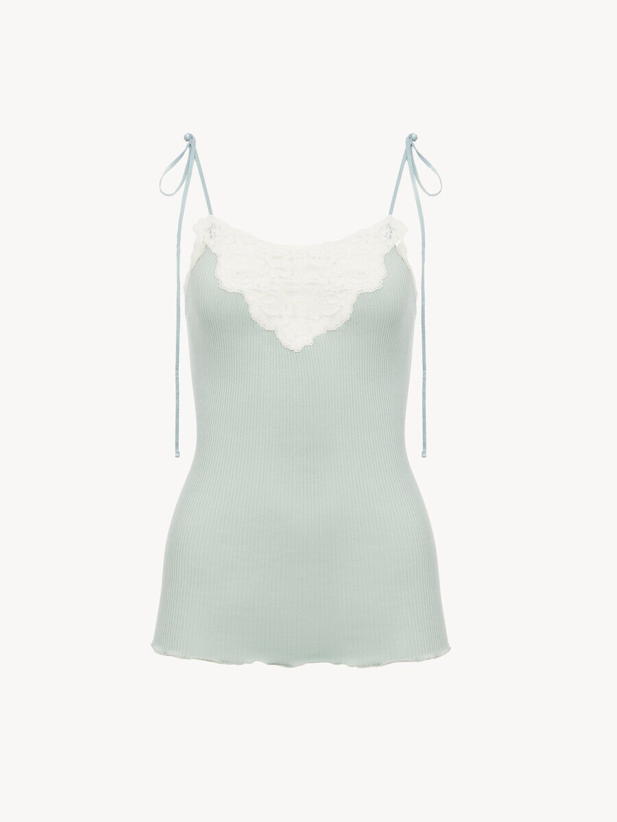 Fitted lingerie top in cotton & lace - 2