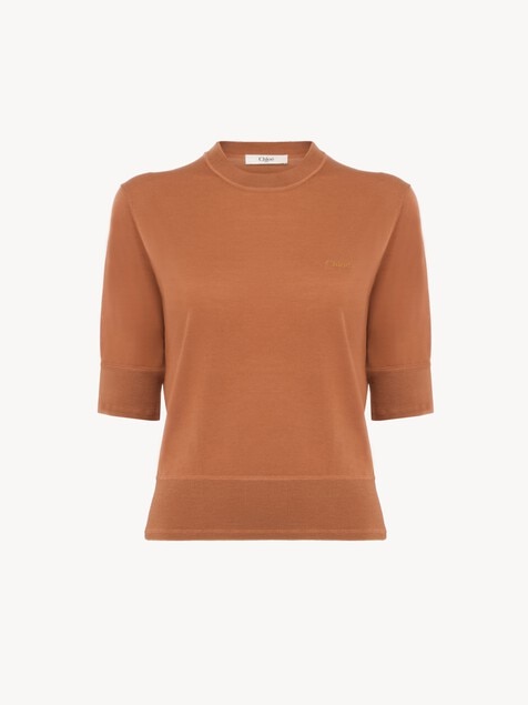 Short-sleeve logo sweater in a fine merino wool knit