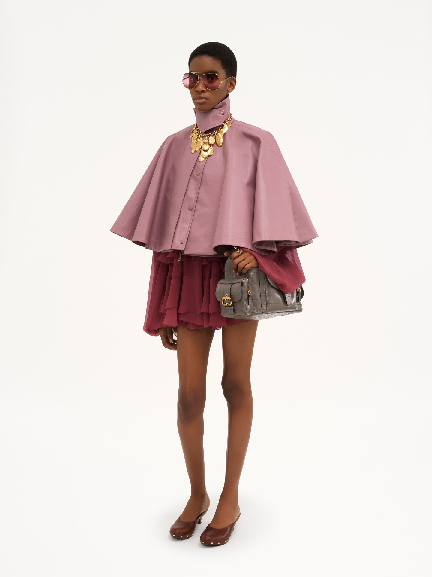 Robe cape courte &agrave; volants en mousseline de soie - 6