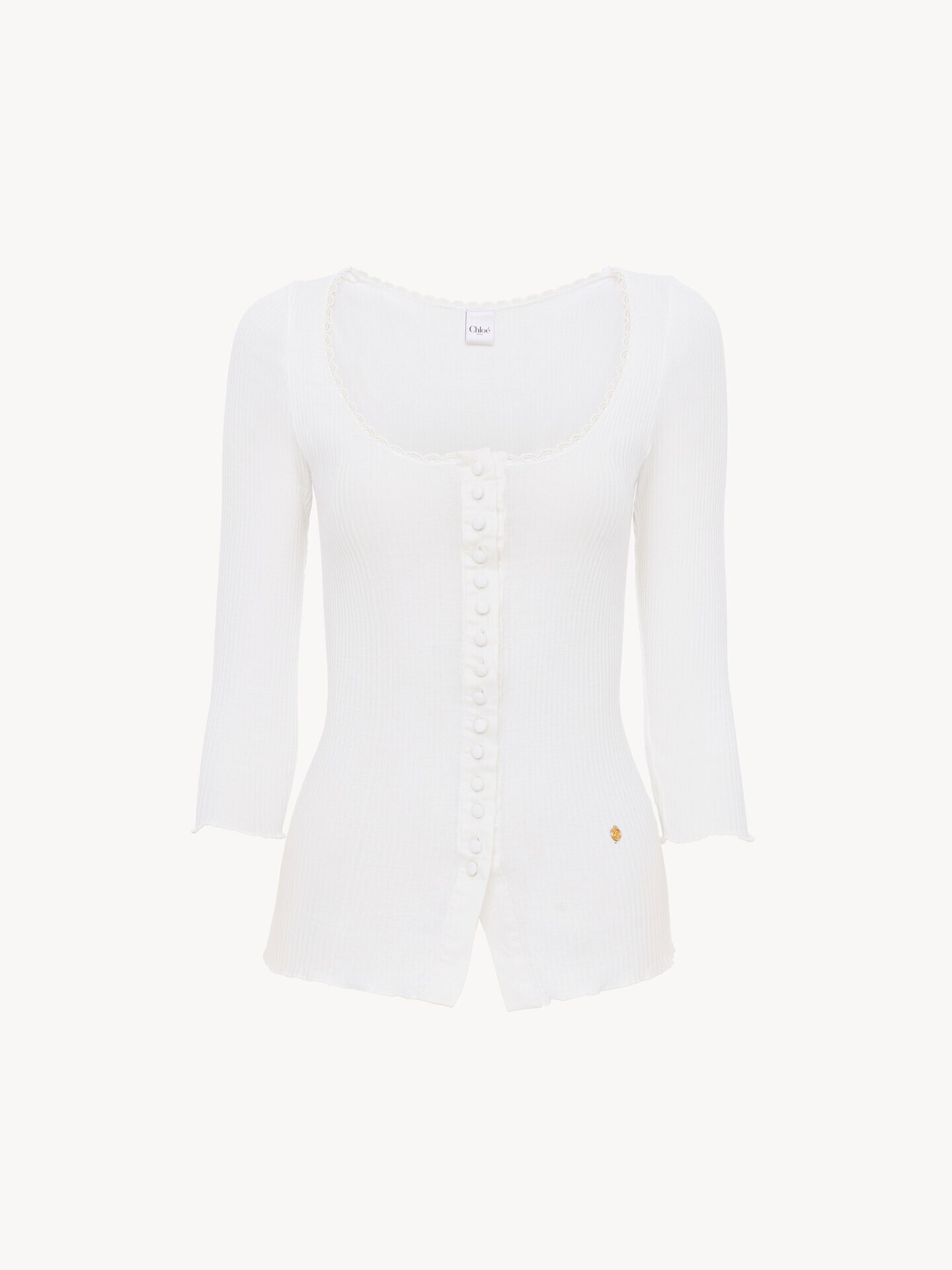 Scoop-neck fitted cardigan in cotton - 1