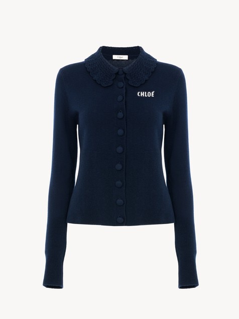 Fitted logo cardigan in a wool knit