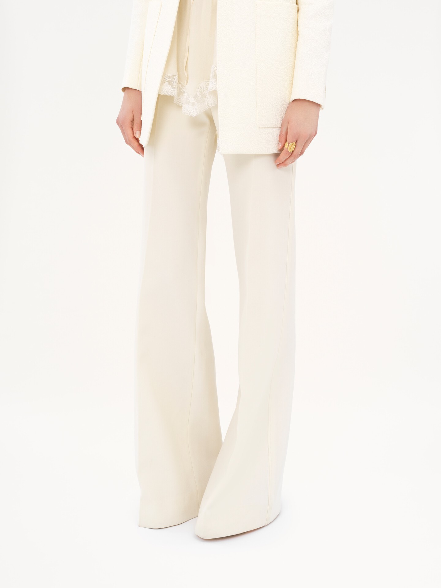 High-rise flared pants in wool grain de poudre - 5