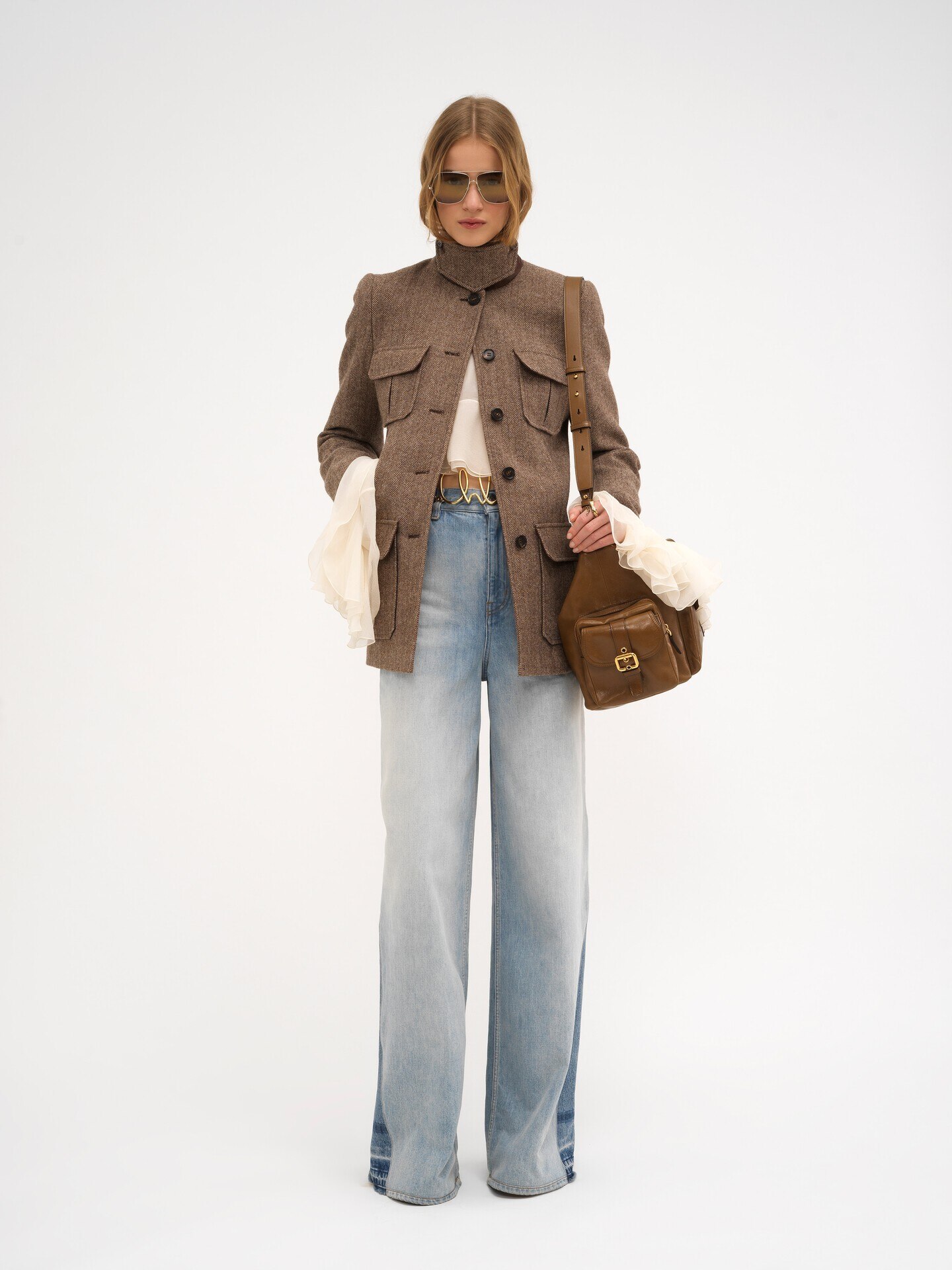 Long officer jacket in herringbone wool - 3