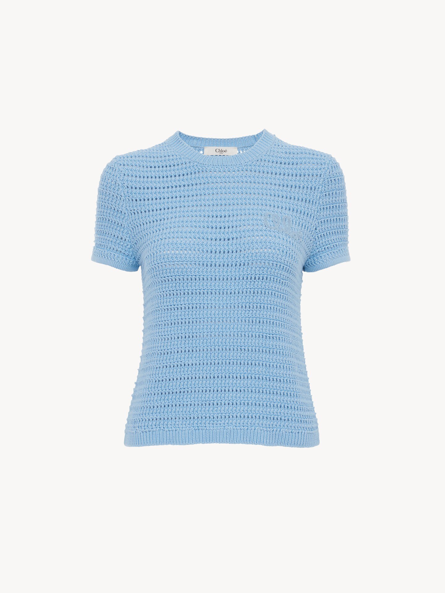 Crew-neck logo top in cotton crochet knit - 1
