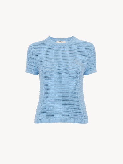 Crew-neck logo top in cotton crochet knit