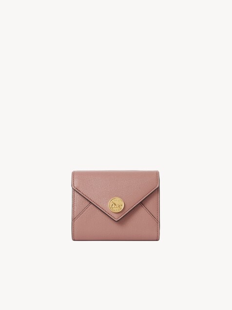 Kleines, dreifach klappbares Envelope Portemonnaie aus genarbtem Leder