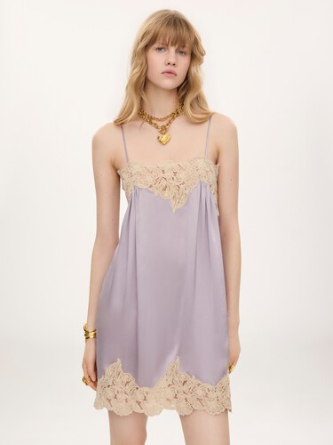Thin-strap mini dress in washed silk satin - 4