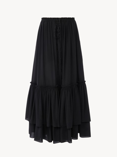 Ruffled long skirt in cr&ecirc;pe de chine