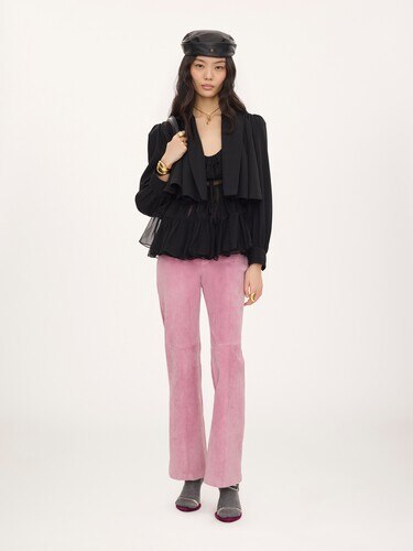 Veste courte fronc&eacute;e en faille de viscose lav&eacute;e - 3