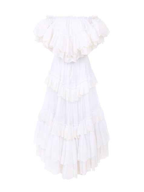 Vestido largo con volantes de gasa de algod&oacute;n