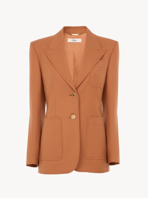 Single-breasted tailored jacket in wool gabardine