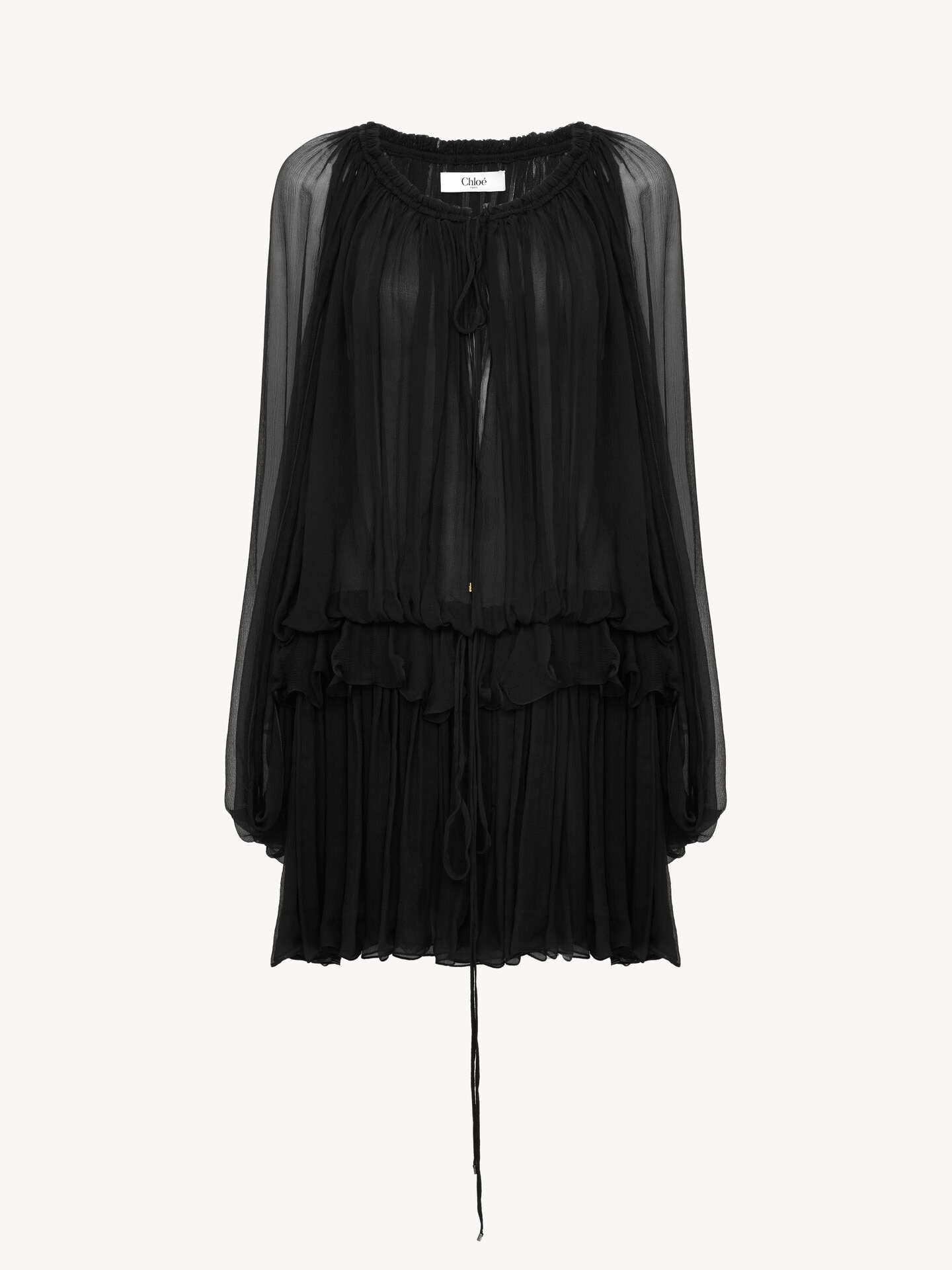 Mini cape dress in silk mousseline - 2