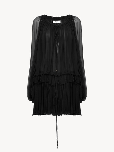 Mini robe cape en mousseline de soie