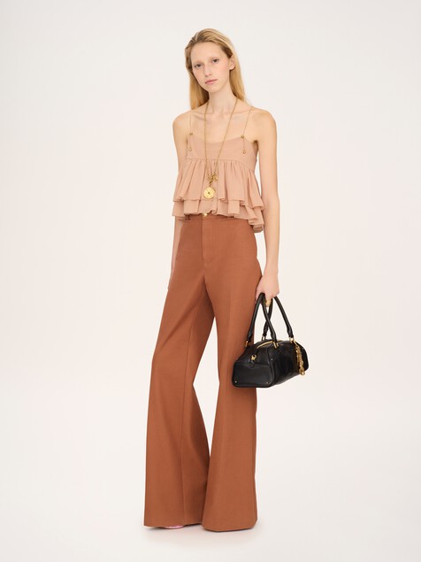 Sleeveless ruffle top in silk georgette