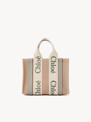 Small Woody tote bag in linen - 5