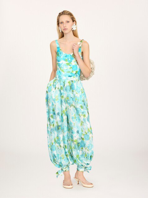 Fluid pleated pants in silk jacquard