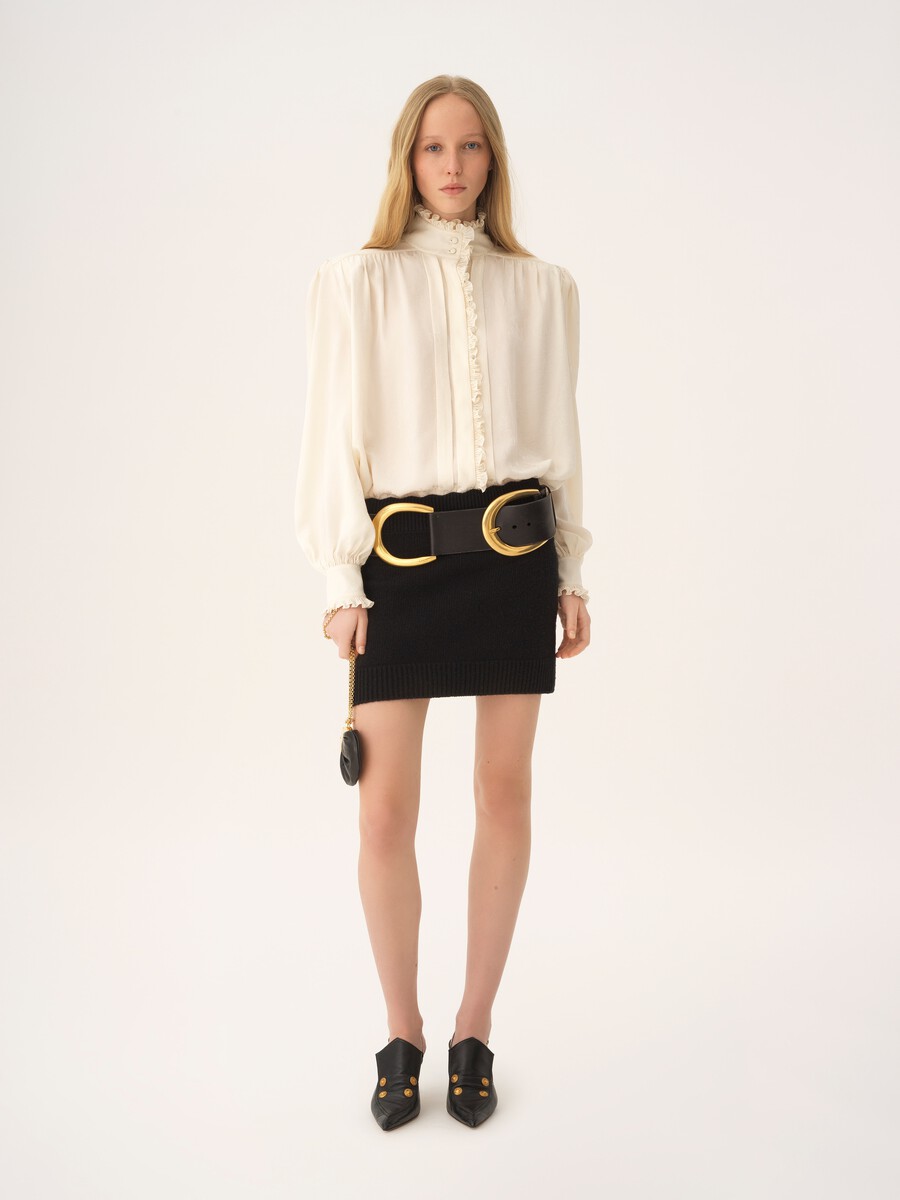 Oversized ruffled blouse in silk jacquard - 3
