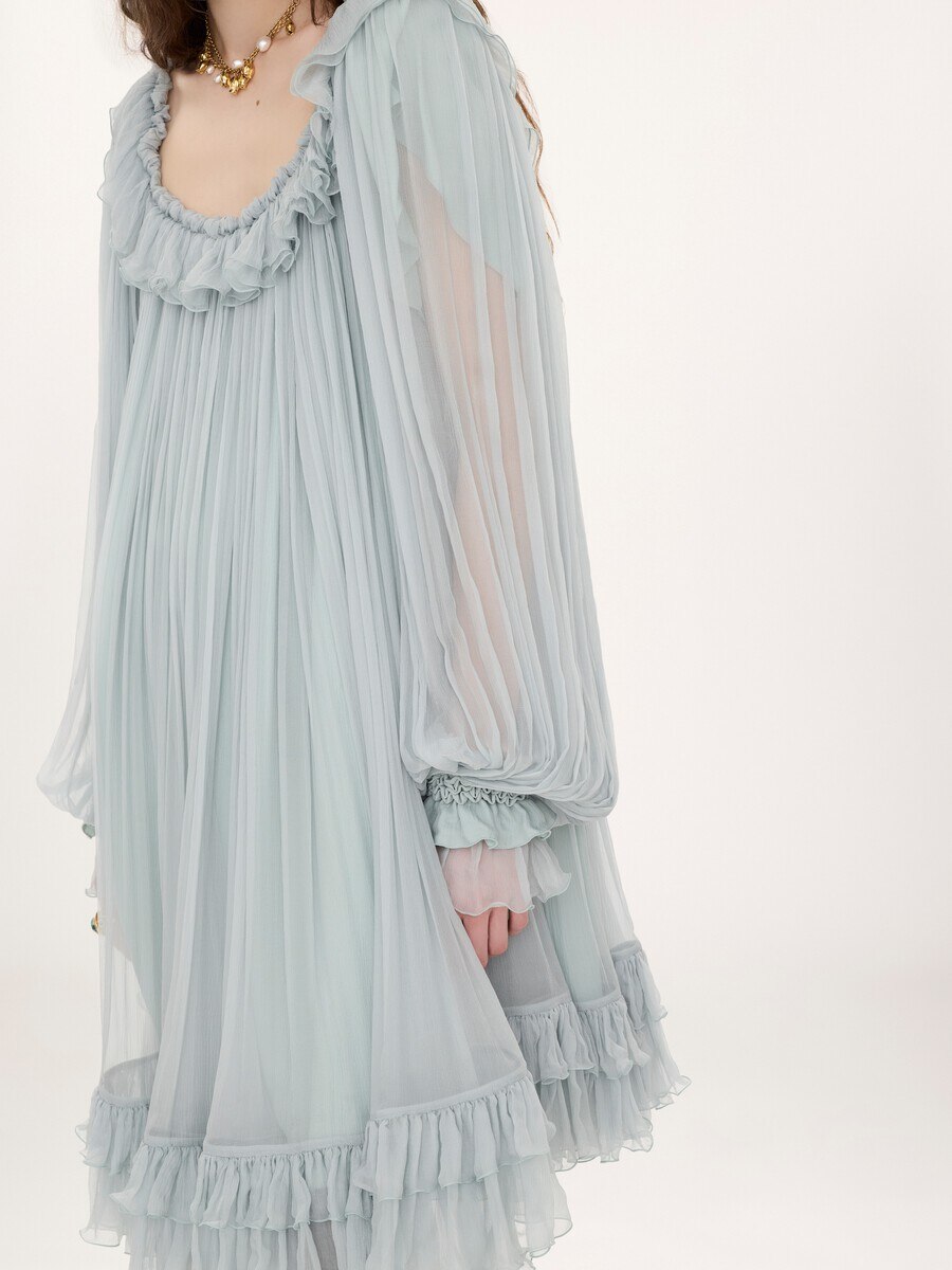 Gathered mini dress in silk mousseline - 4